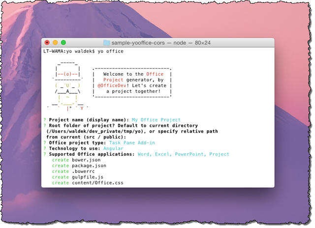 The Yeoman Office Generator running on OS X