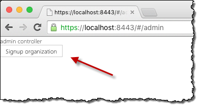 Signup organization button displayed on the admin page