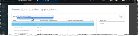 The 'All apps' option highlighted in in the 'Permissions to other applications' dialog